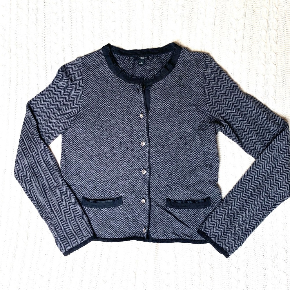 Ann Taylor Merino Wool & Kid Mohair Herringbone Cardigan Jacket – Size Small